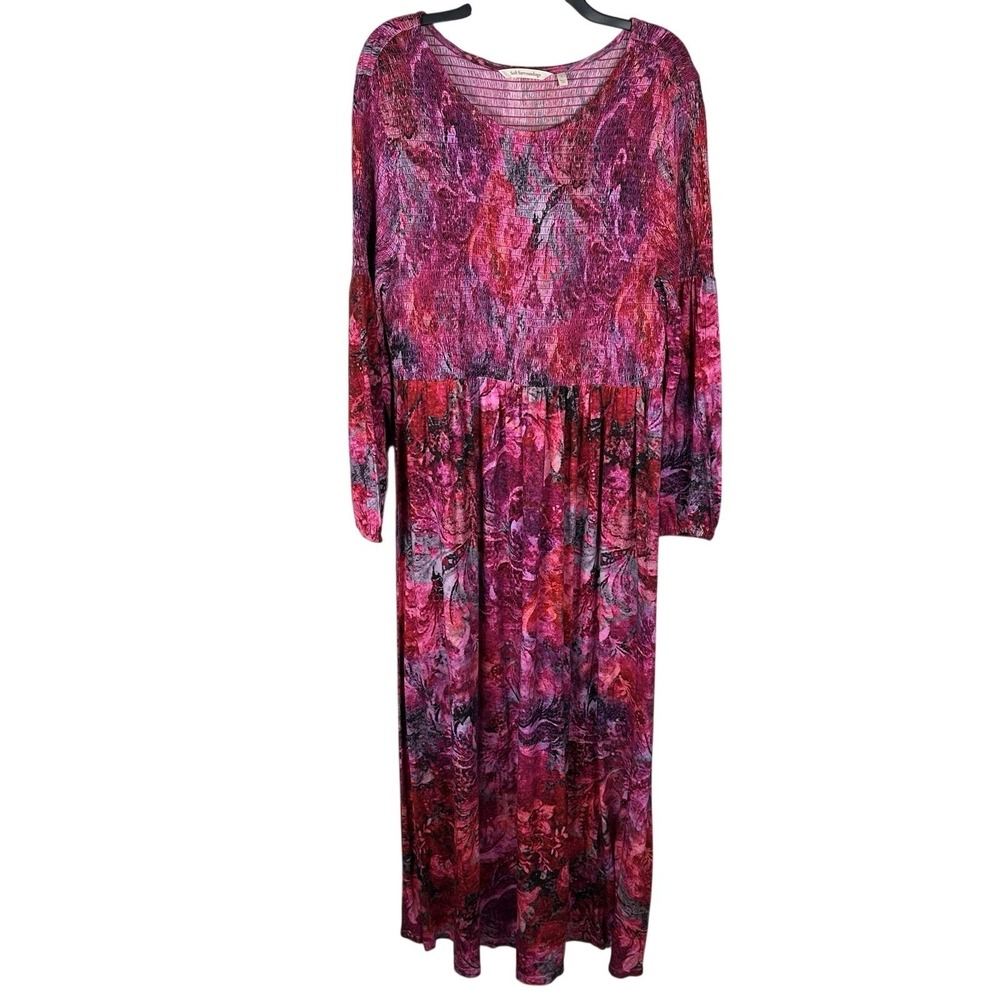 Soft Surroundings Beunissima Floral Smocked Long Sleeve Maxi‎ Dress Womens Large